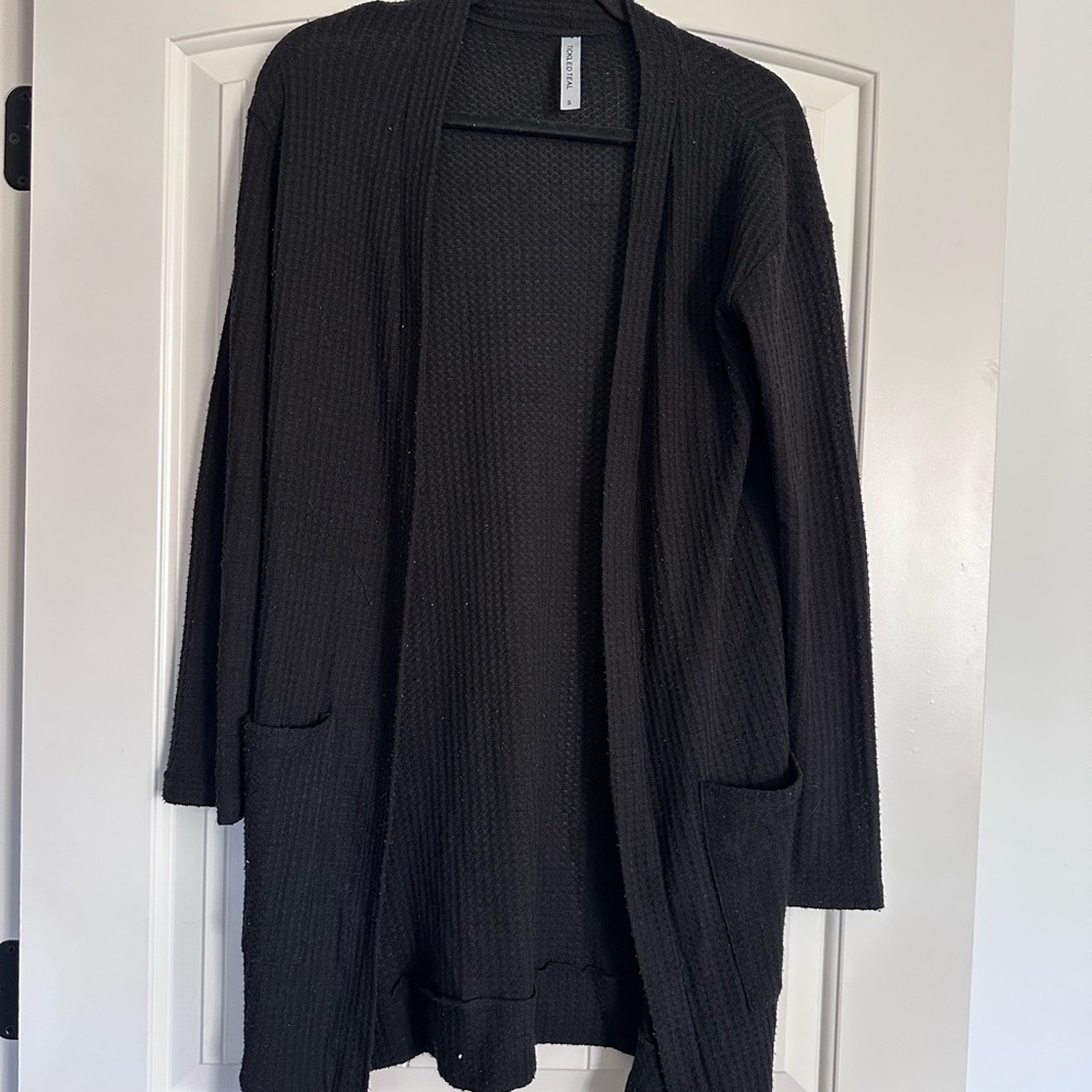 Tickled Teal Black Textured Cardigan